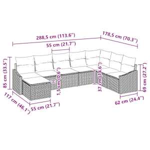 Set pohovek s polštářem 8 pcs Černá polyratan - obrázek 9