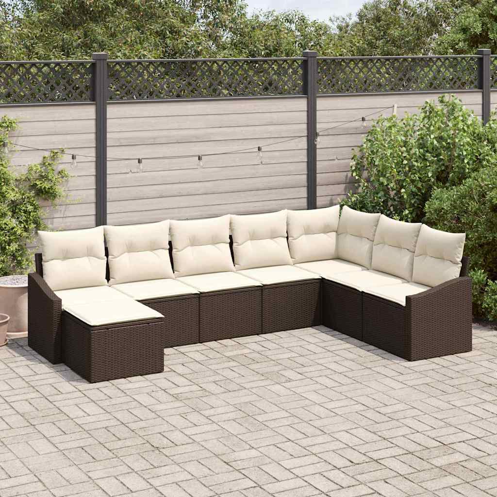 8 Delers Have Sofa Sæt med Puder Brun Poly Rattan