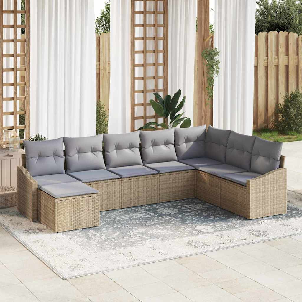 8 Delt Have Sofa Sæt med Puder Beige Poly Rattan