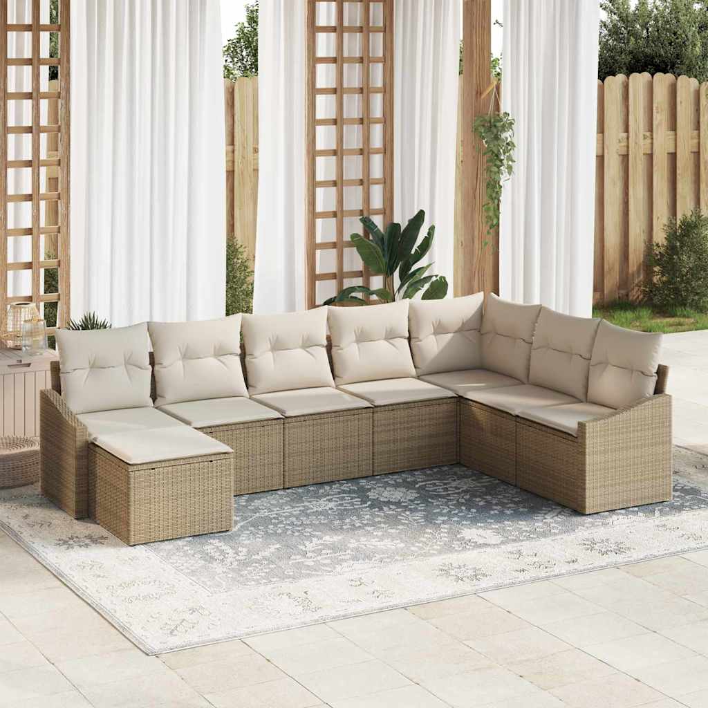 8 Stykker Have Sofa Sæt med Puder Beige Poly Rattan
