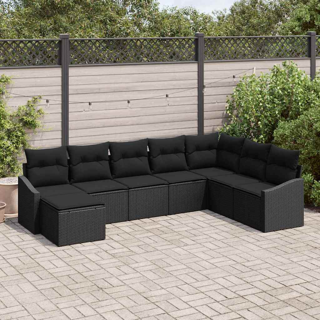 8-tlg. Garten-Sofagarnitur mit Kissen Schwarz Poly Rattan