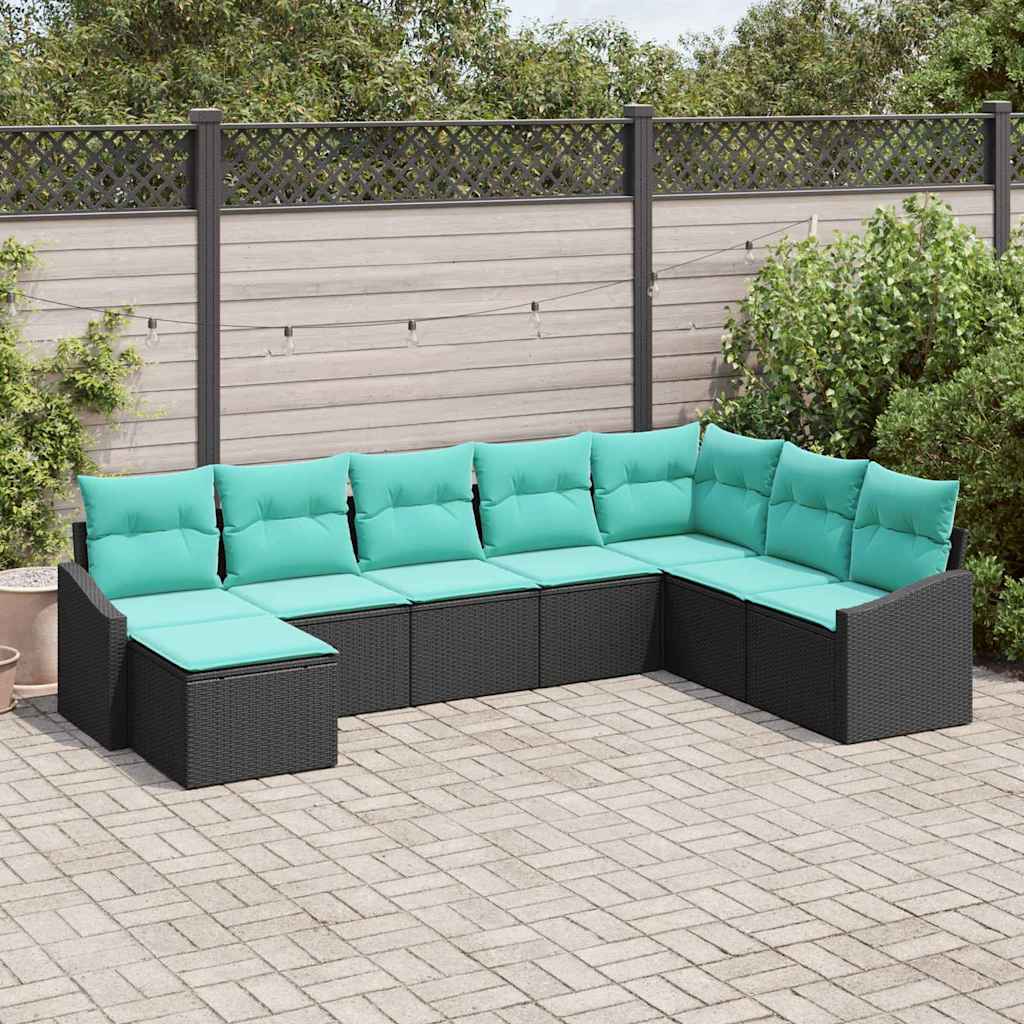 vidaXL Set de canapea cu pernă 8 pcs Negru poliratan