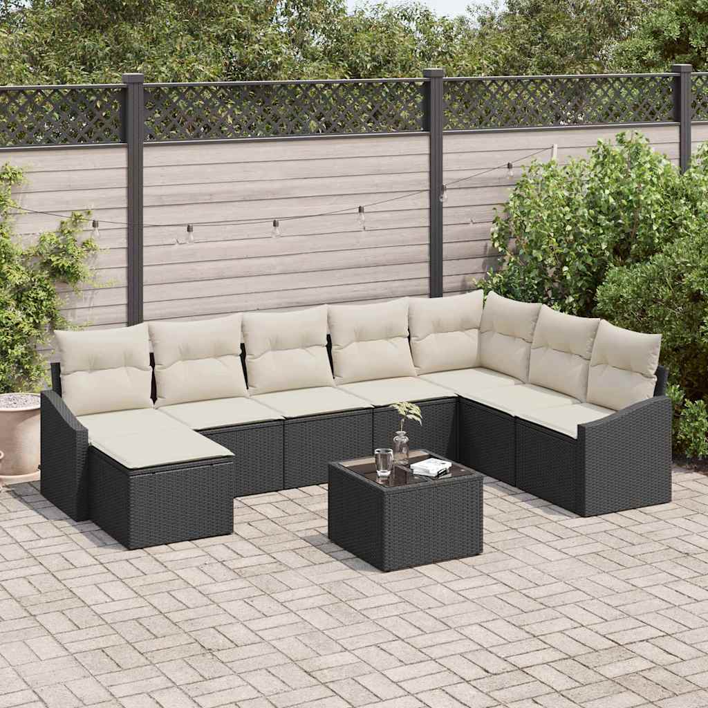 8-tlg. Garten-Sofagarnitur mit Kissen Braun Poly Rattan