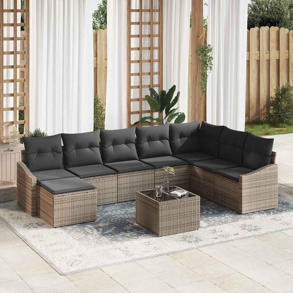 8 Stykker Have Sofa Sæt med Puder Sort Poly Rattan