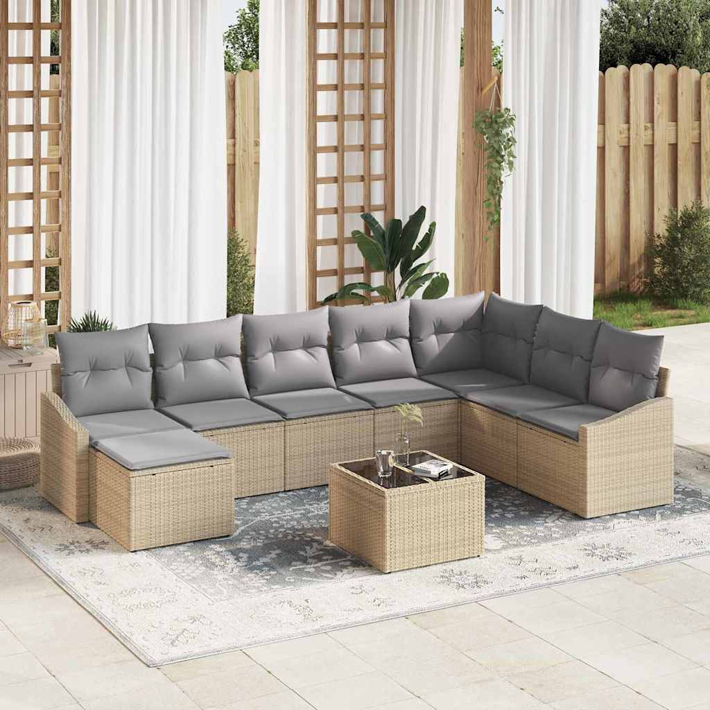 9 Stykke Have Sofa Sæt med Puder Sort Poly Rattan
