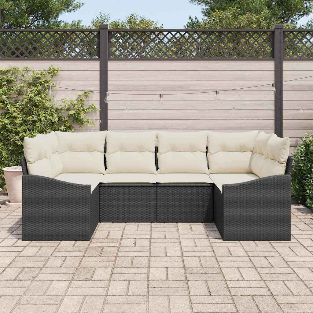 vidaXL 6-delige Tuinbankenset met kussens poly rattan zwart