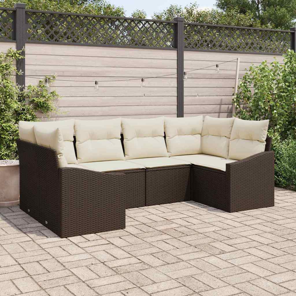 vidaXL 6-teiliges Gartensofa-Set aus braunem Poly-Rattan mit Kissen