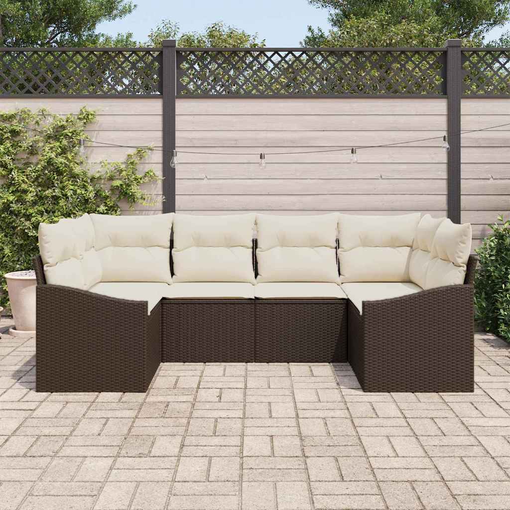 vidaXL 6-delige Tuinbankenset met kussens poly rattan bruin