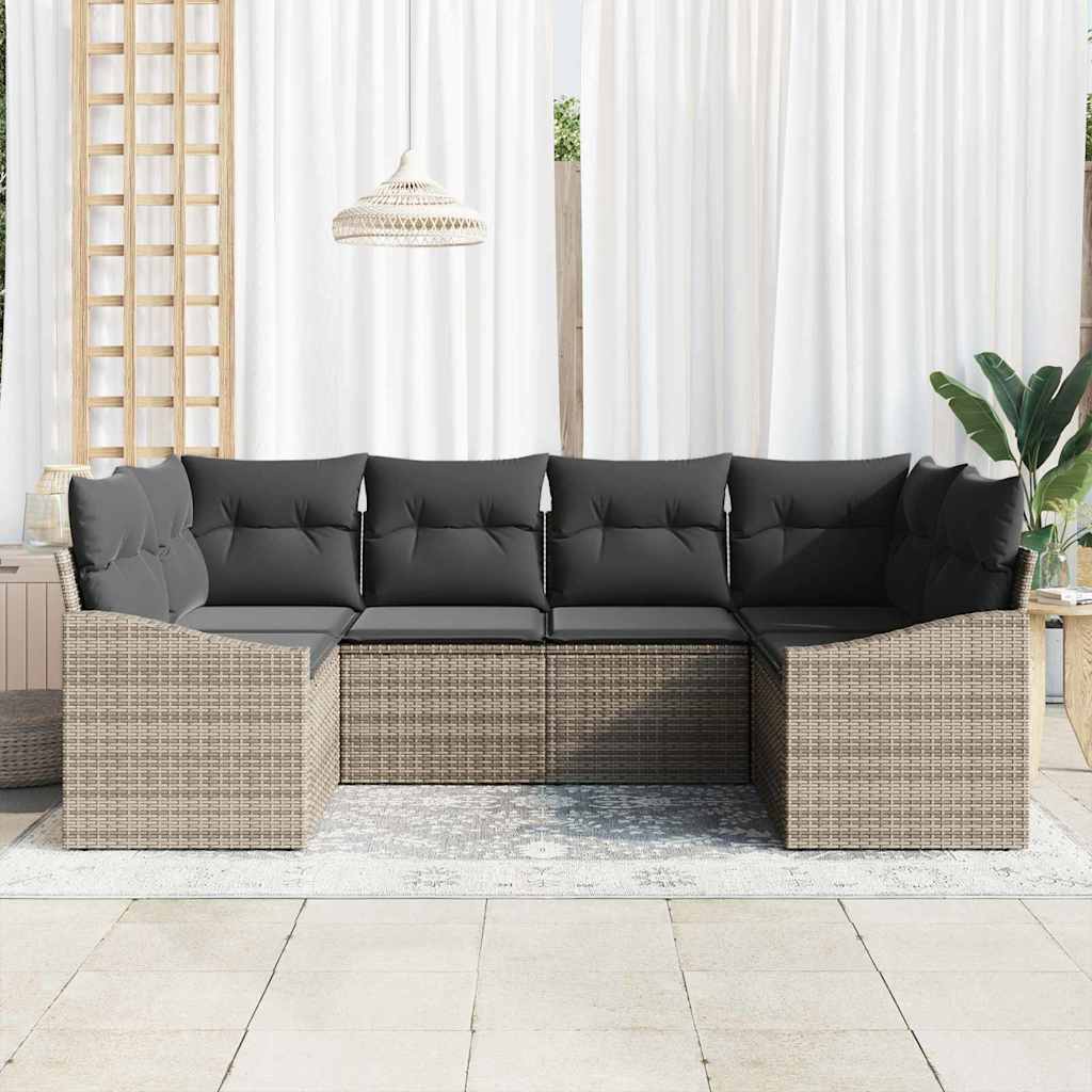 vidaXL 6-delige tuinsofa set met kussens in grijs poly rattan