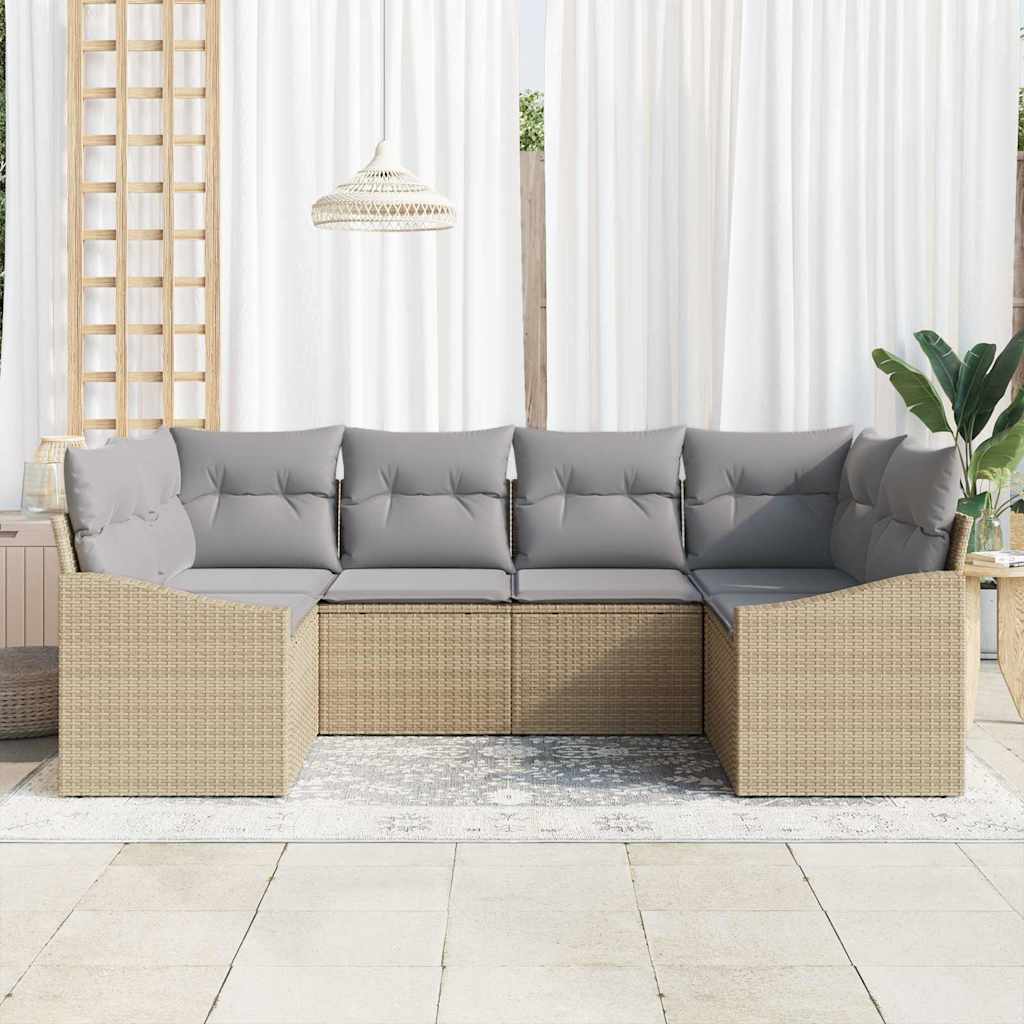 vidaXL 6-delige Tuinbankenset met kussens poly rattan beige
