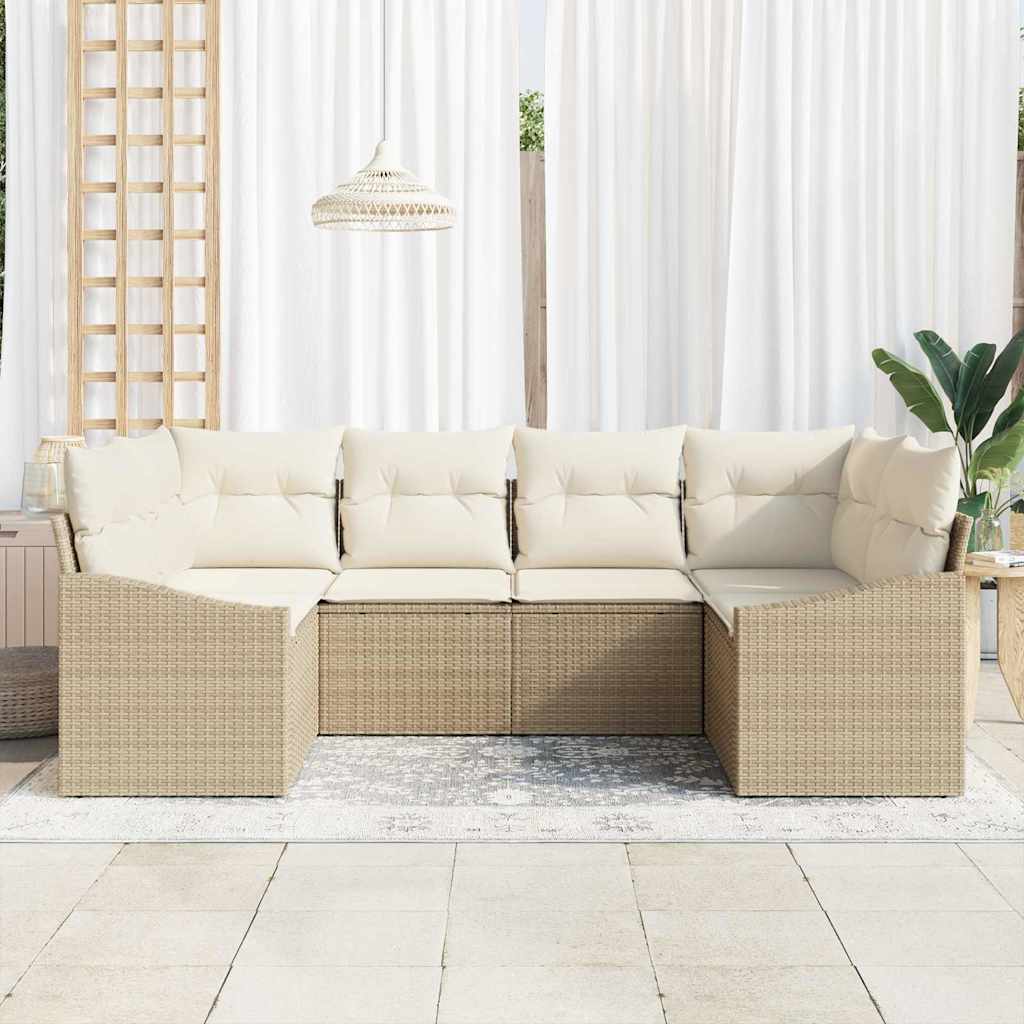 vidaXL 6-delige tuinbankset met kussens in beige poly rattan