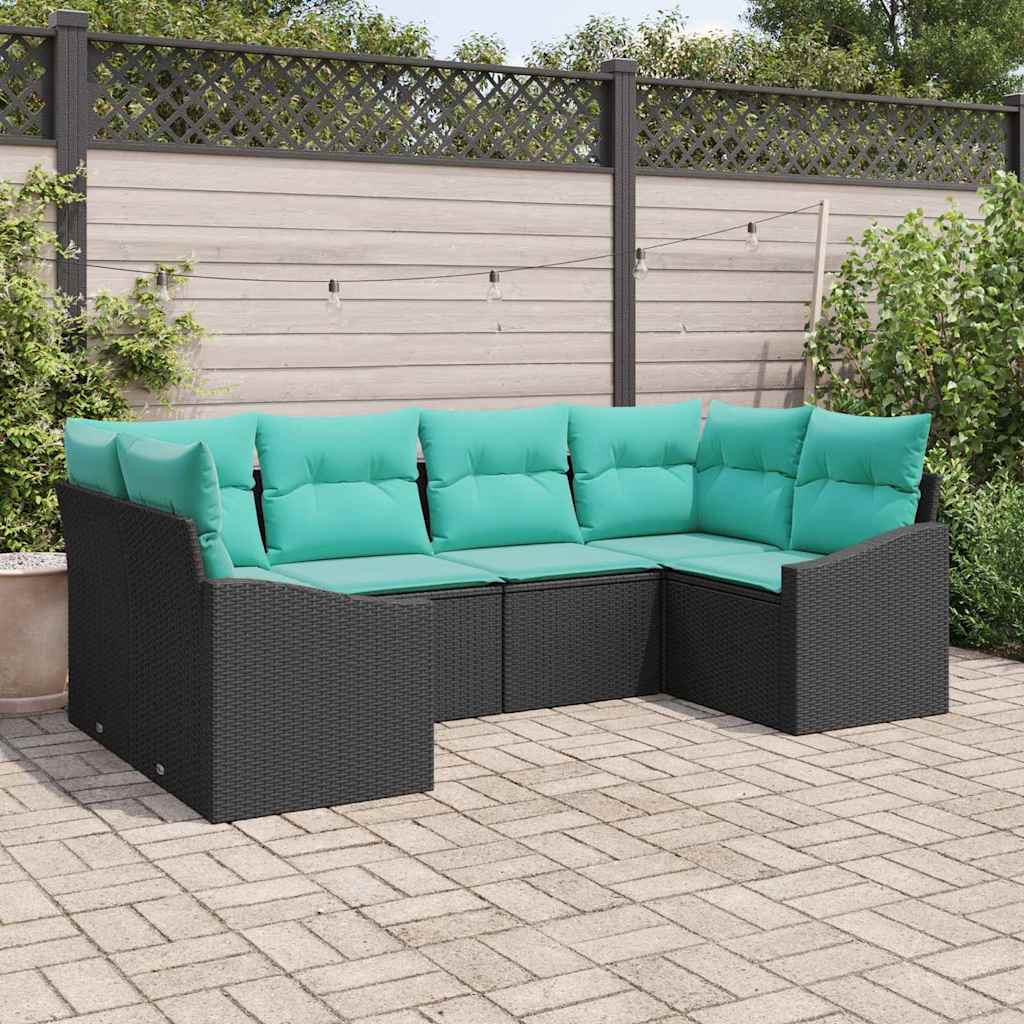 vidaXL Set de canapea cu pernă 6 pcs Negru poliratan