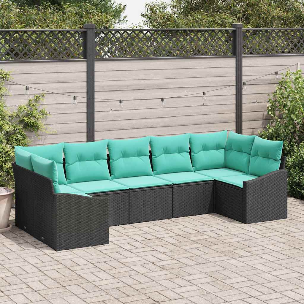 vidaXL Set de canapea cu pernă 7 pcs Negru poliratan