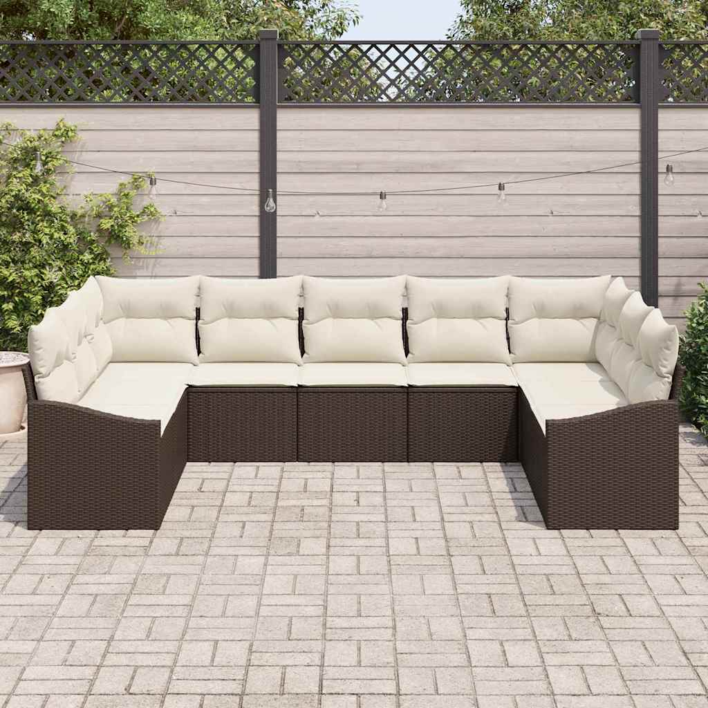 vidaXL 9-delige tuinsalonset met kussens in bruin poly rattan