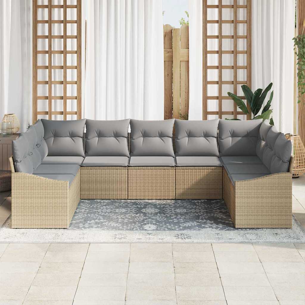 vidaXL 9-delige tuinsofa set met kussens in beige poly rattan