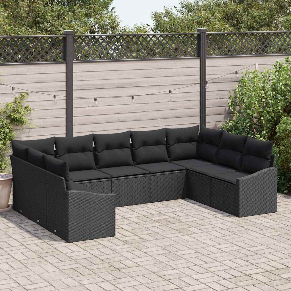 9-Personers Have Sofa Sæt med Puder Sort PE Rattan