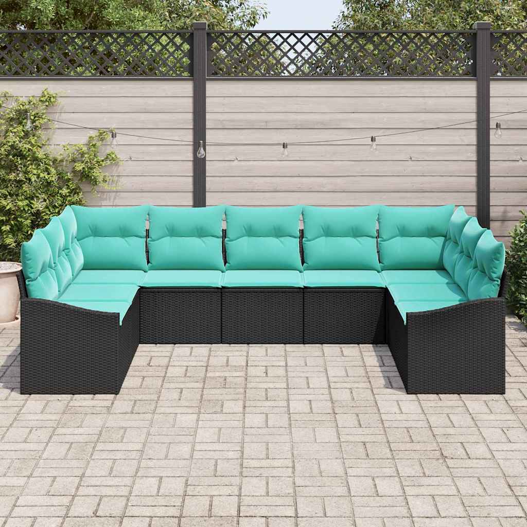vidaXL Set de canapea cu pernă 9 pcs Negru poliratan