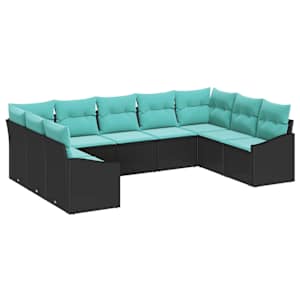 Set pohovek s polštářem 9 pcs Černá polyratan - obrázek 2