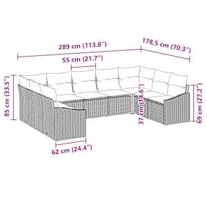 Set pohovek s polštářem 9 pcs Černá polyratan - obrázek 8
