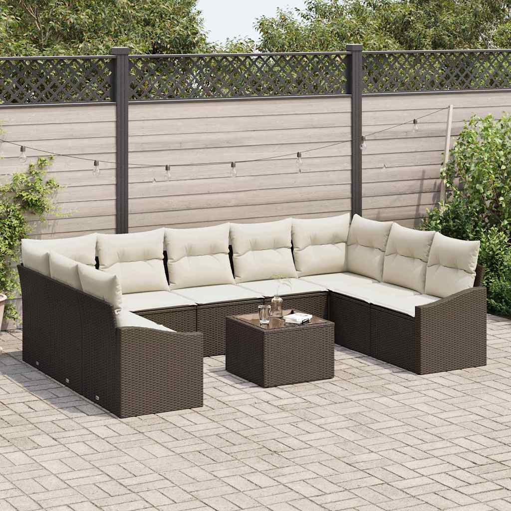 vidaXL 9-delige tuinbankset met kussens in grijs, van poly rattan.