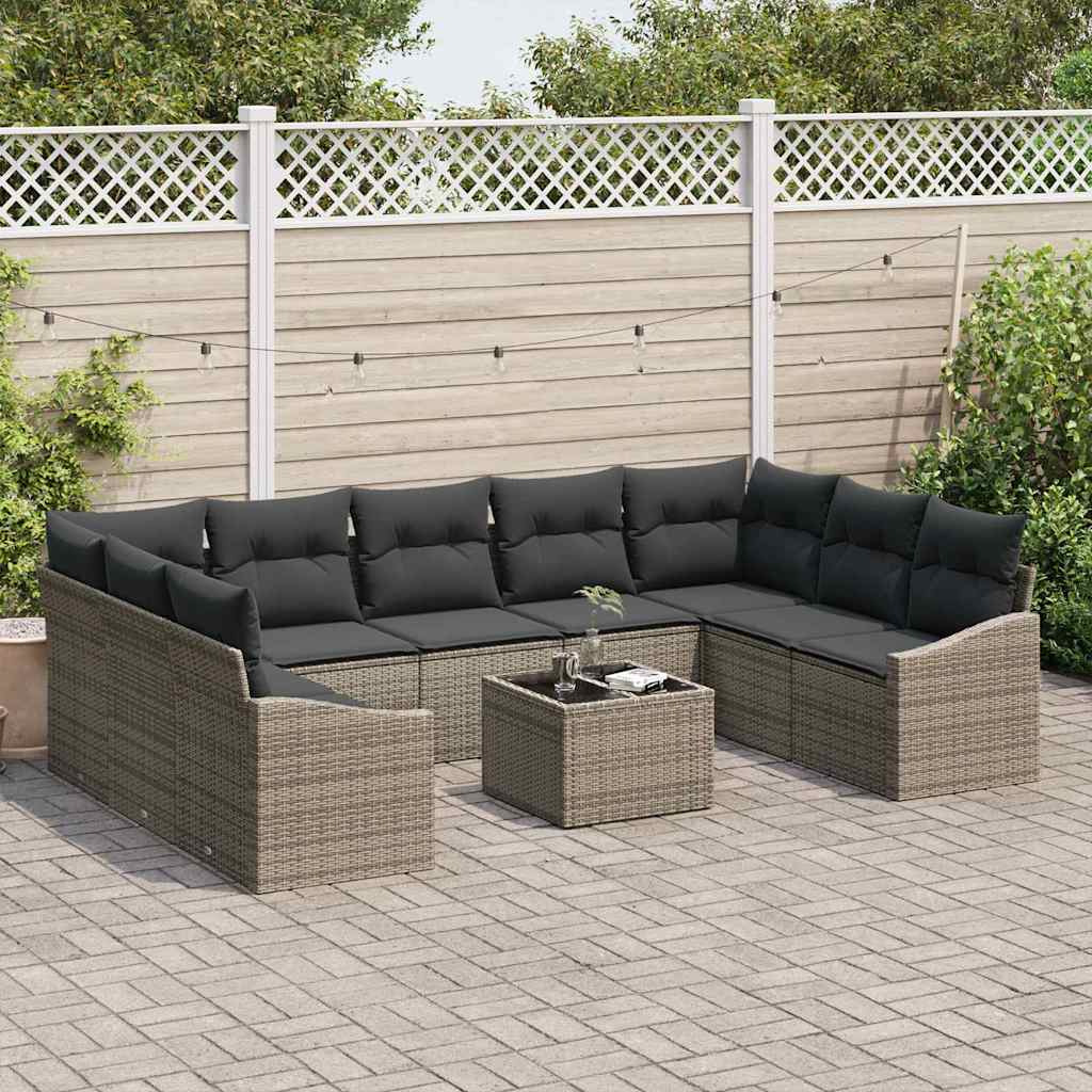 vidaXL 10-delige tuinbankset met kussens - Zwart Poly Rattan