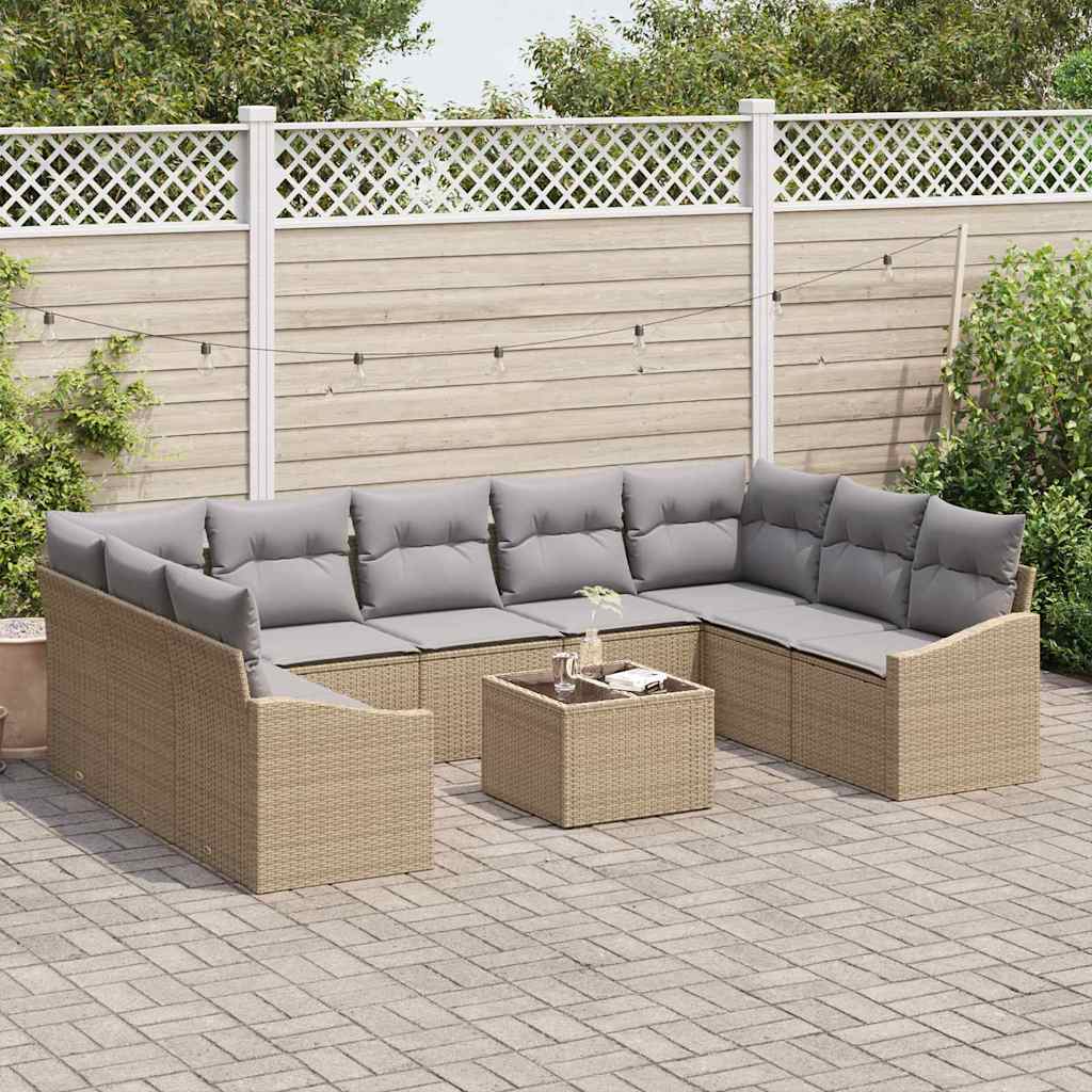 vidaXL 10-delige tuinsofa set met zwarte kussens van poly rattan