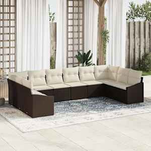 Kavčna garnitura z blazino 10 pcs Rjava poli ratan