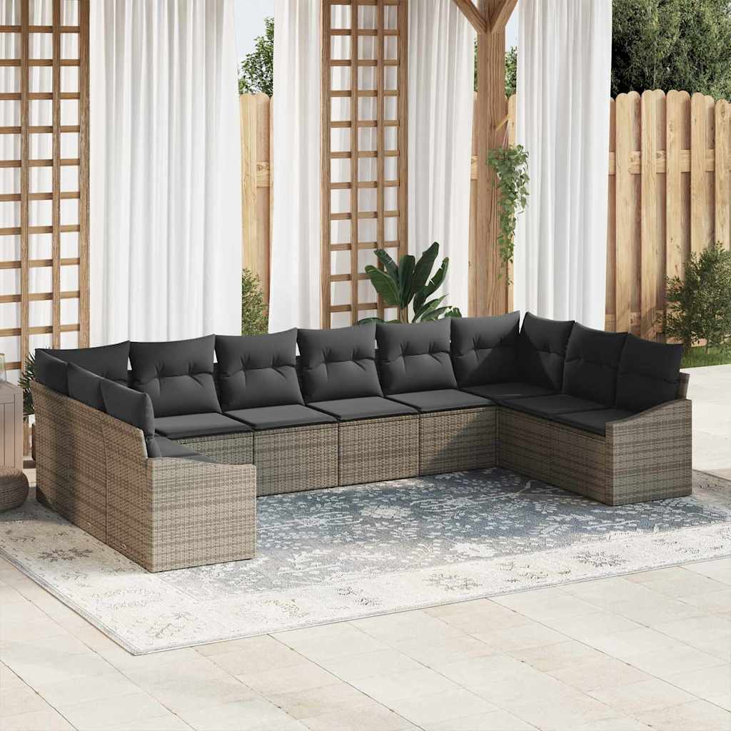 10 Stykker Have Sofa Sæt med Hynder Grå Poly Rattan