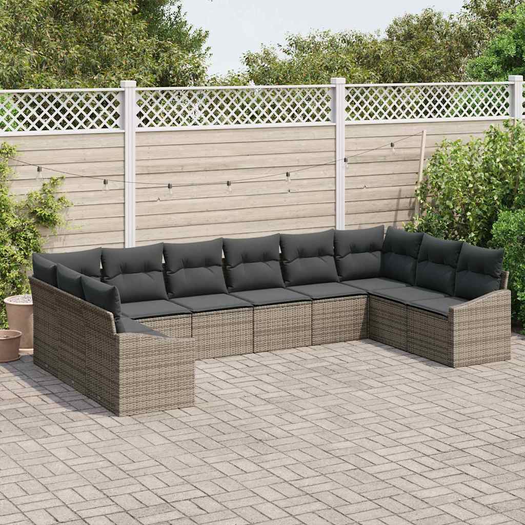 vidaXL 10-delige tuinsofa set met kussens in het grijs van poly rattan