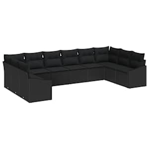 Set pohovek s polštářem 10 pcs Černá polyratan - obrázek 2
