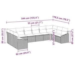 Set pohovek s polštářem 10 pcs Černá polyratan - obrázek 8