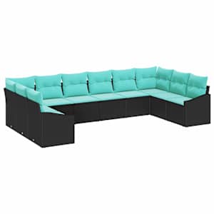 Set pohovek s polštářem 10 pcs Černá polyratan - obrázek 2