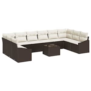 Set pohovek s polštářem 11 pcs Hnědá polyratan - obrázek 2