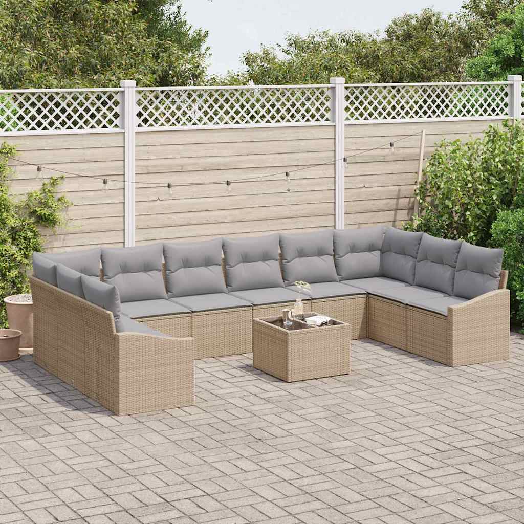 vidaXL 11-delige tuinsofa set met zwarte poly rattan kussens