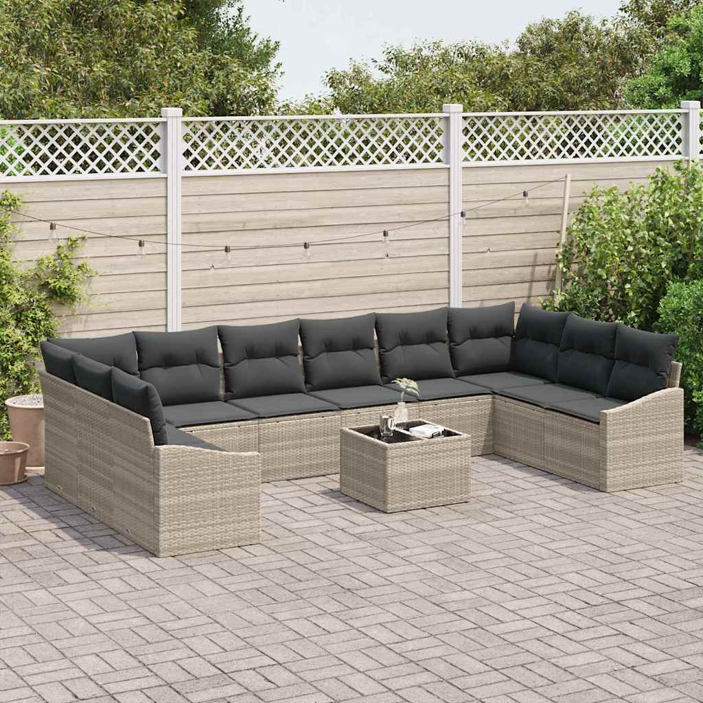 vidaXL 11-delige tuinsofa set met kussens - grijs poly riet