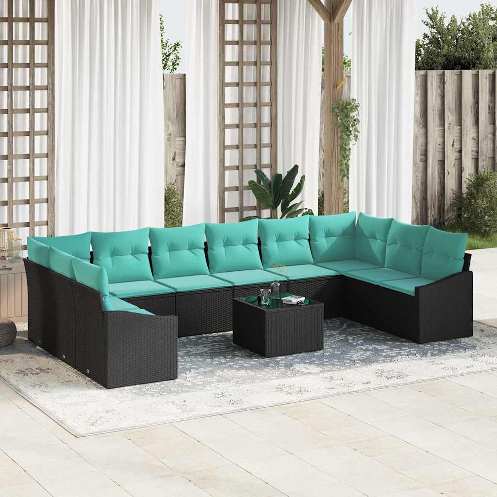 vidaXL Set de canapea cu pernă 11 pcs Negru poliratan