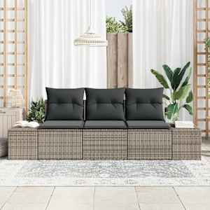 Set pohovek s polštářem 3 pcs Šedá polyratan - obrázek 3