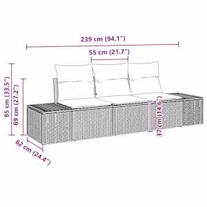 Set pohovek s polštářem 3 pcs Světle šedá polyratan - obrázek 7