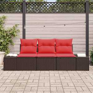 Set pohovek s polštářem 3 pcs Hnědá polyratan - obrázek 3