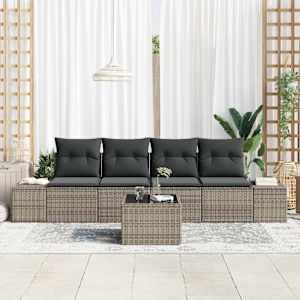 Set pohovek s polštářem s polštářem 5 pcs Šedá polyratan - obrázek 3