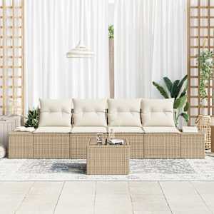 Set pohovek s polštářem 5 pcs Béžová a krémová polyratan - obrázek 3