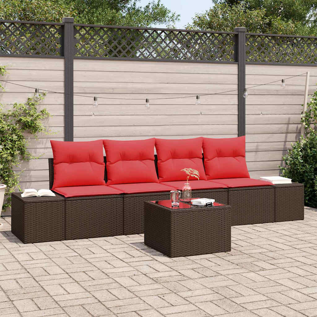 vidaXL Set de canapea cu pernă 5 pcs Maro poliratan