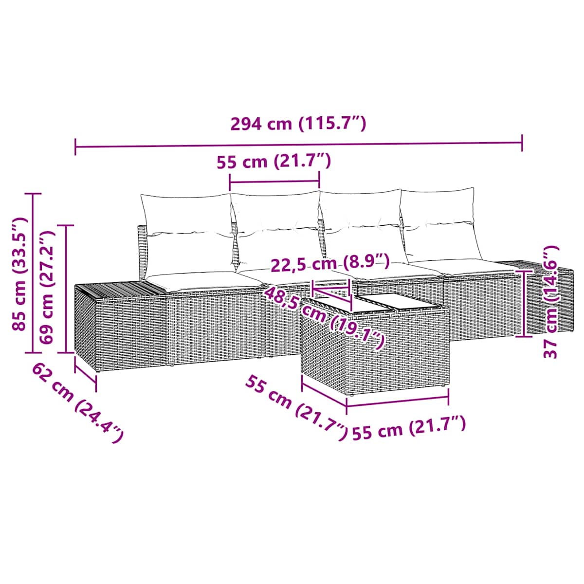 Sofa Sæt 5 stk. polyrattan - Billede 8