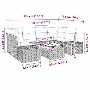 Sada zahradních pohovek s polštářem 7 pcs Béžová polyratan - obrázek 9