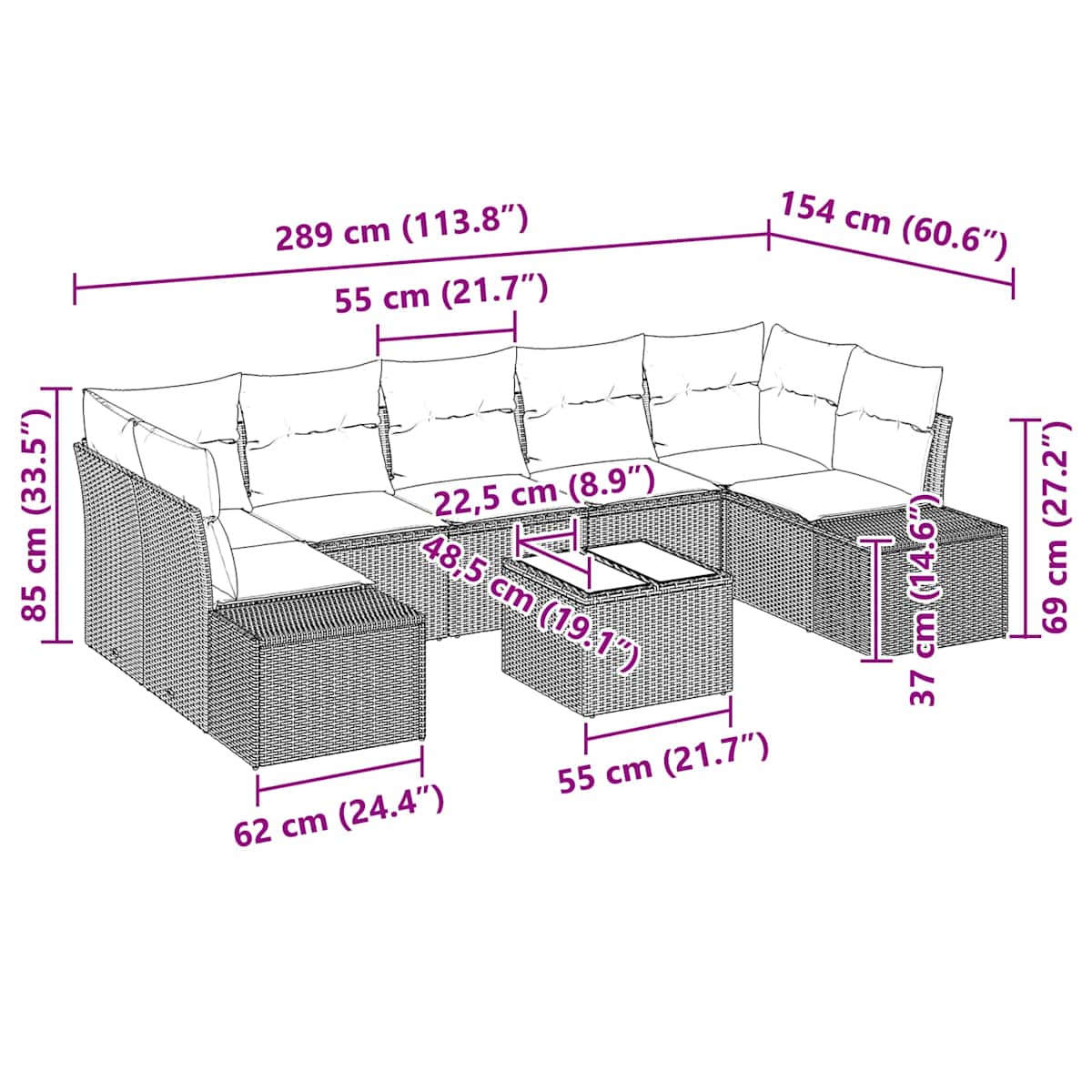Havesofa Sæt 8 stk. polyrattan - Billede 9
