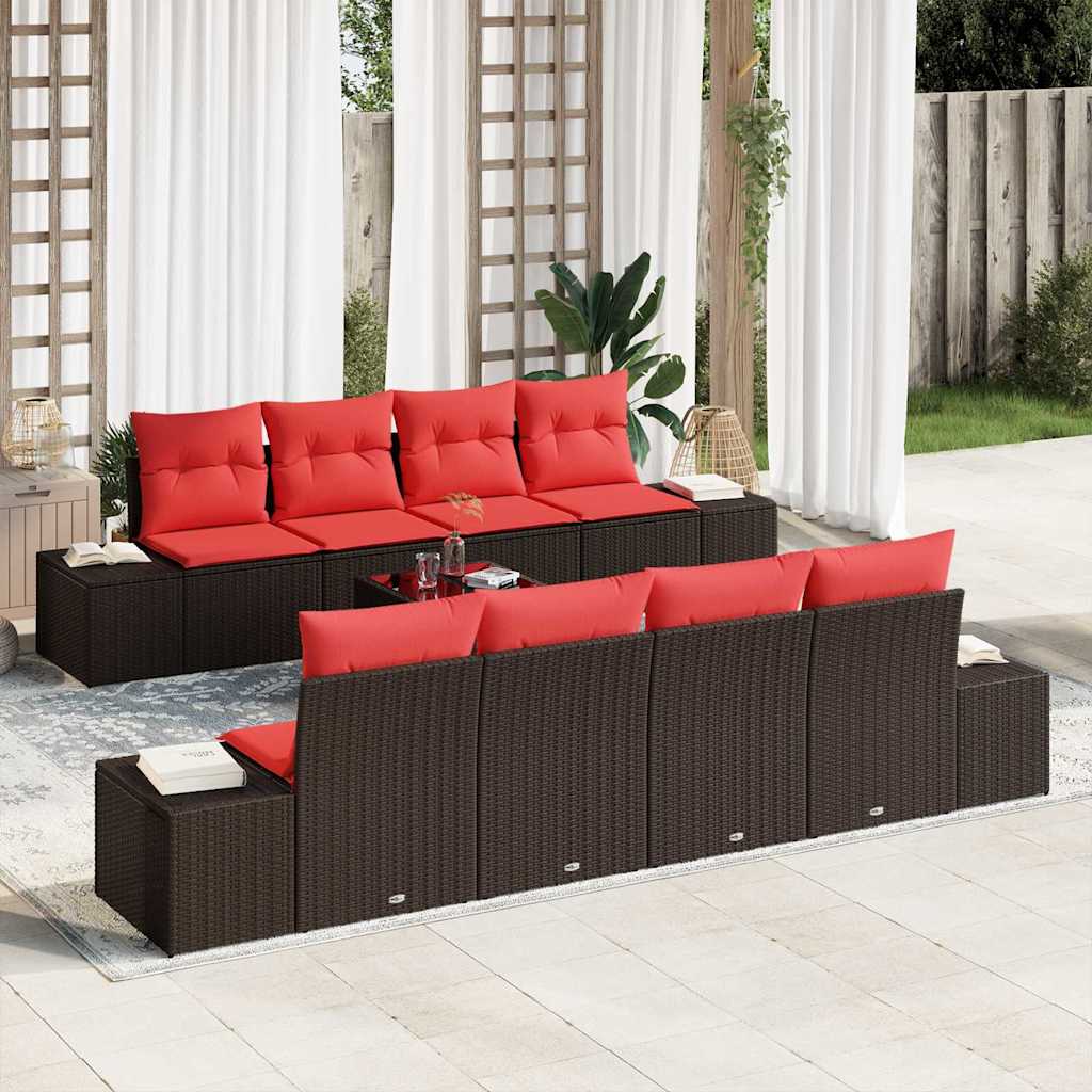 vidaXL Set de canapele pentru grădină cu pernă 9 pcs Maro poliratan