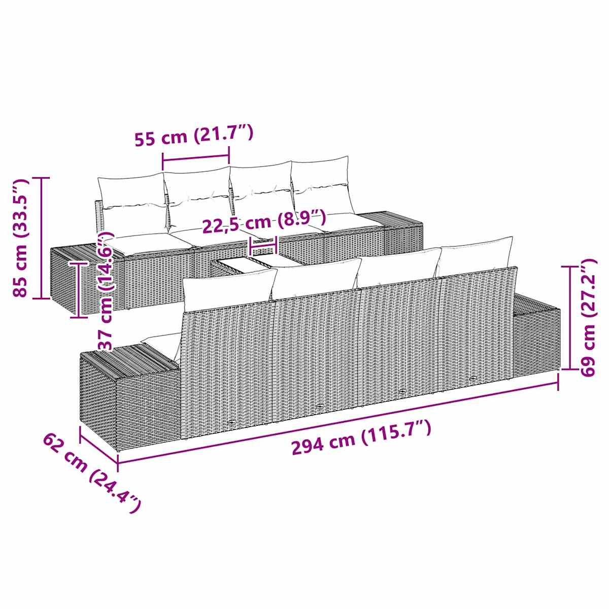 Havesofa Sæt 9 stk. polyrattan - Billede 8