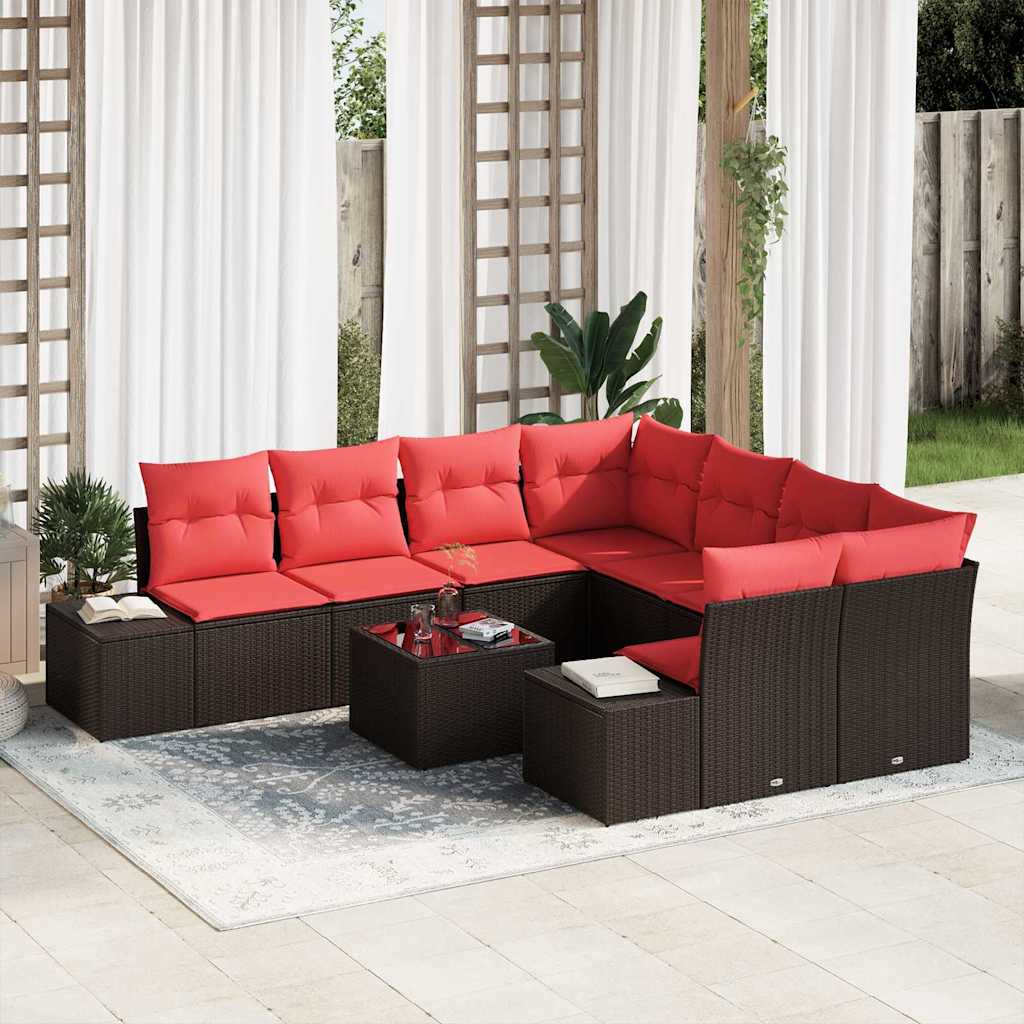 vidaXL Set de canapele pentru grădină cu pernă 9 pcs Maro poliratan