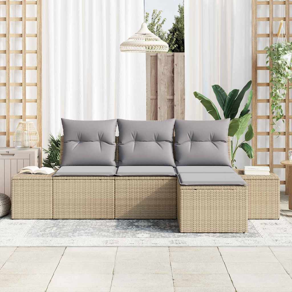 vidaXL 4-delige tuinsofa set met kussens in beige poly rattan