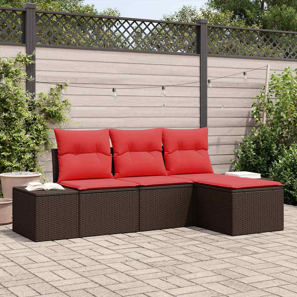 vidaXL Set de canapea cu pernă 4 pcs Maro Poli Rattan